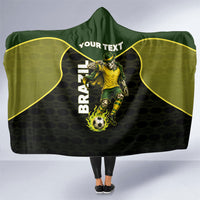 Personalized Brazil Football Hooded Blanket Gothic Skull Skeleton Mascot Flaming Soccer Ball