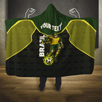 Personalized Brazil Football Hooded Blanket Gothic Skull Skeleton Mascot Flaming Soccer Ball