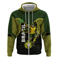 Personalized Brazil Football Hoodie Gothic Skull Skeleton Mascot Flaming Soccer Ball