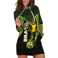 Personalized Brazil Football Hoodie Dress Gothic Skull Skeleton Mascot Flaming Soccer Ball