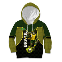 Personalized Brazil Football Kid Hoodie Gothic Skull Skeleton Mascot Flaming Soccer Ball