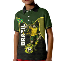 Personalized Brazil Football Kid Polo Shirt Gothic Skull Skeleton Mascot Flaming Soccer Ball