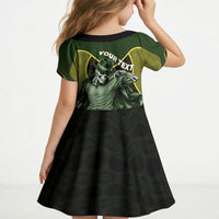 Personalized Brazil Football Kid Short Sleeve Dress Gothic Skull Skeleton Mascot Flaming Soccer Ball