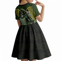 Personalized Brazil Football Kid Short Sleeve Dress Gothic Skull Skeleton Mascot Flaming Soccer Ball