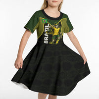 Personalized Brazil Football Kid Short Sleeve Dress Gothic Skull Skeleton Mascot Flaming Soccer Ball