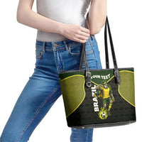 Personalized Brazil Football Leather Tote Bag Gothic Skull Skeleton Mascot Flaming Soccer Ball