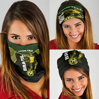 Personalized Brazil Football Neck Gaiter Gothic Skull Skeleton Mascot Flaming Soccer Ball