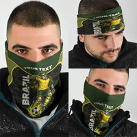 Personalized Brazil Football Neck Gaiter Gothic Skull Skeleton Mascot Flaming Soccer Ball