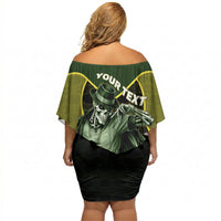 Personalized Brazil Football Off Shoulder Short Dress Gothic Skull Skeleton Mascot Flaming Soccer Ball