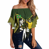 Personalized Brazil Football Off Shoulder Wrap Waist Top Gothic Skull Skeleton Mascot Flaming Soccer Ball