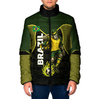 Personalized Brazil Football Padded Jacket Gothic Skull Skeleton Mascot Flaming Soccer Ball