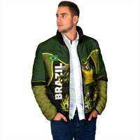 Personalized Brazil Football Padded Jacket Gothic Skull Skeleton Mascot Flaming Soccer Ball