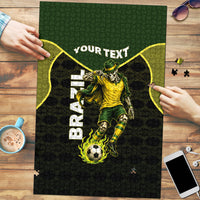 Personalized Brazil Football Puzzle Gothic Skull Skeleton Mascot Flaming Soccer Ball