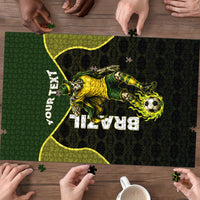 Personalized Brazil Football Puzzle Gothic Skull Skeleton Mascot Flaming Soccer Ball