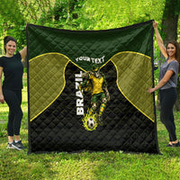 Personalized Brazil Football Quilt Gothic Skull Skeleton Mascot Flaming Soccer Ball
