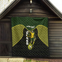 Personalized Brazil Football Quilt Gothic Skull Skeleton Mascot Flaming Soccer Ball