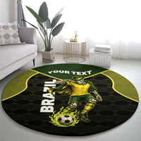 Personalized Brazil Football Round Carpet Gothic Skull Skeleton Mascot Flaming Soccer Ball