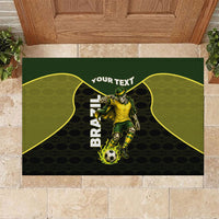 Personalized Brazil Football Rubber Doormat Gothic Skull Skeleton Mascot Flaming Soccer Ball