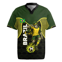 Personalized Brazil Football Rugby Jersey Gothic Skull Skeleton Mascot Flaming Soccer Ball
