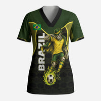 Personalized Brazil Football Scrub Top Gothic Skull Skeleton Mascot Flaming Soccer Ball