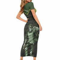 Personalized Brazil Football Short Sleeve Bodycon Dress Gothic Skull Skeleton Mascot Flaming Soccer Ball