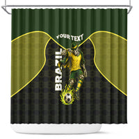 Personalized Brazil Football Shower Curtain Gothic Skull Skeleton Mascot Flaming Soccer Ball