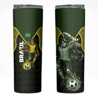 Personalized Brazil Football Skinny Tumbler Gothic Skull Skeleton Mascot Flaming Soccer Ball