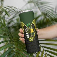 Personalized Brazil Football Skinny Tumbler Gothic Skull Skeleton Mascot Flaming Soccer Ball