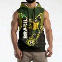 Personalized Brazil Football Sleeveless Hoodie Gothic Skull Skeleton Mascot Flaming Soccer Ball