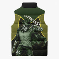 Personalized Brazil Football Sleeveless Puffer Jacket Gothic Skull Skeleton Mascot Flaming Soccer Ball