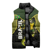 Personalized Brazil Football Sleeveless Puffer Jacket Gothic Skull Skeleton Mascot Flaming Soccer Ball