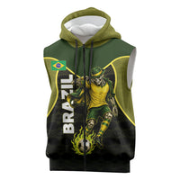 Personalized Brazil Football Sleeveless Zip Hoodie Gothic Skull Skeleton Mascot Flaming Soccer Ball