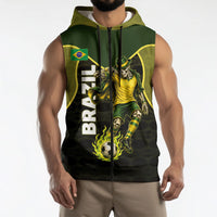 Personalized Brazil Football Sleeveless Zip Hoodie Gothic Skull Skeleton Mascot Flaming Soccer Ball