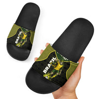 Personalized Brazil Football Slide Sandals Gothic Skull Skeleton Mascot Flaming Soccer Ball