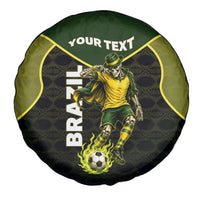 Personalized Brazil Football Spare Tire Cover Gothic Skull Skeleton Mascot Flaming Soccer Ball