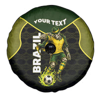 Personalized Brazil Football Spare Tire Cover Gothic Skull Skeleton Mascot Flaming Soccer Ball