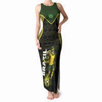 Personalized Brazil Football Tank Maxi Dress Gothic Skull Skeleton Mascot Flaming Soccer Ball