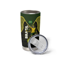 Personalized Brazil Football Tumbler Cup Gothic Skull Skeleton Mascot Flaming Soccer Ball