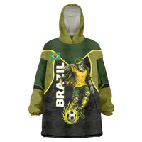 Personalized Brazil Football Wearable Blanket Hoodie Gothic Skull Skeleton Mascot Flaming Soccer Ball
