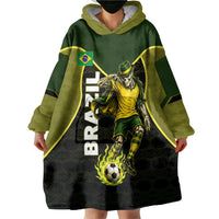 Personalized Brazil Football Wearable Blanket Hoodie Gothic Skull Skeleton Mascot Flaming Soccer Ball