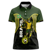 Personalized Brazil Football Women Polo Shirt Gothic Skull Skeleton Mascot Flaming Soccer Ball