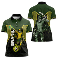 Personalized Brazil Football Women Polo Shirt Gothic Skull Skeleton Mascot Flaming Soccer Ball
