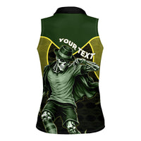 Personalized Brazil Football Women Sleeveless Polo Shirt Gothic Skull Skeleton Mascot Flaming Soccer Ball