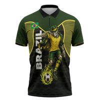 Personalized Brazil Football Zipper Polo Shirt Gothic Skull Skeleton Mascot Flaming Soccer Ball