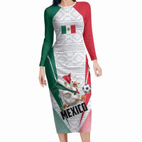 Personalized Mexico Soccer Duck Long Sleeve Bodycon Dress Mexican Flag Cape Soccer Ball