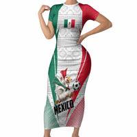 Personalized Mexico Soccer Duck Short Sleeve Bodycon Dress Mexican Flag Cape Soccer Ball