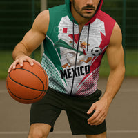 Personalized Mexico Soccer Duck Sleeveless Zip Hoodie Mexican Flag Cape Soccer Ball
