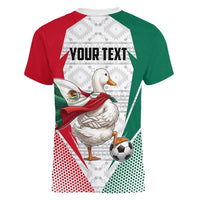 Personalized Mexico Soccer Duck Women V-Neck T-Shirt Mexican Flag Cape Soccer Ball