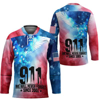 Patriotic 911 Memorial Patriot Day Hockey Jersey American Flag and Bald Eagle - Wonder Print Shop