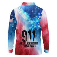 Patriotic 911 Memorial Patriot Day Long Sleeve Polo Shirt American Flag and Bald Eagle - Wonder Print Shop